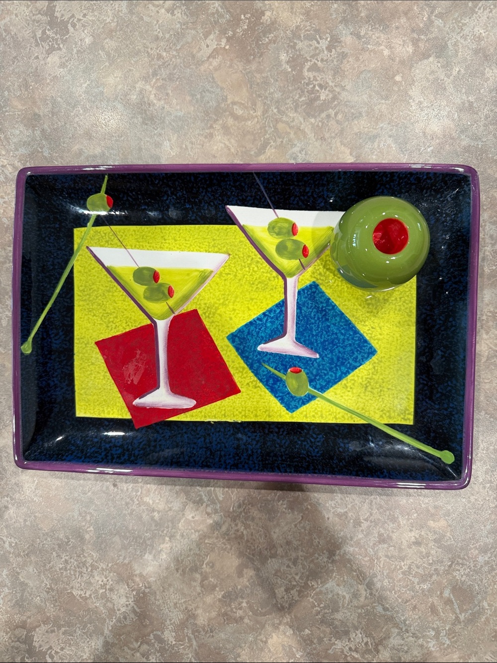 Colorful Martini Serveware Tray in Black, Yellow & Purple